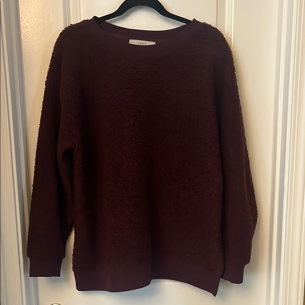 LOFT Red Crew Neck Sweater Warm and Stylish